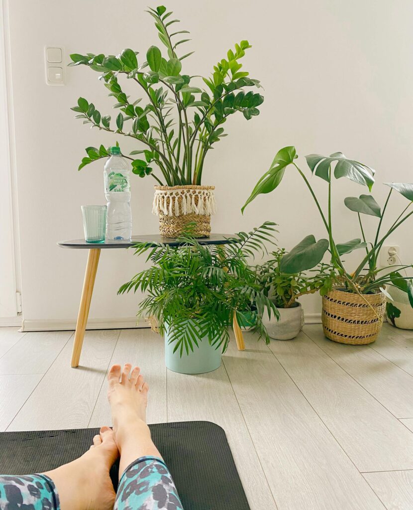 cozy living space with simple stretching mat for gentle movement as a soothing moves to melt stress fast