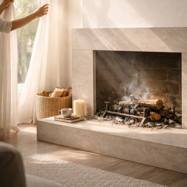 Quiet room with a warm hearth and soft light, symbolizing faith in hard times and gentle broken heart healing.